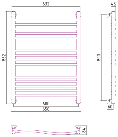 Полотенцесушитель Водяной Сунержа Флюид + (80х60) Матовое Золото 032-0222-8060
